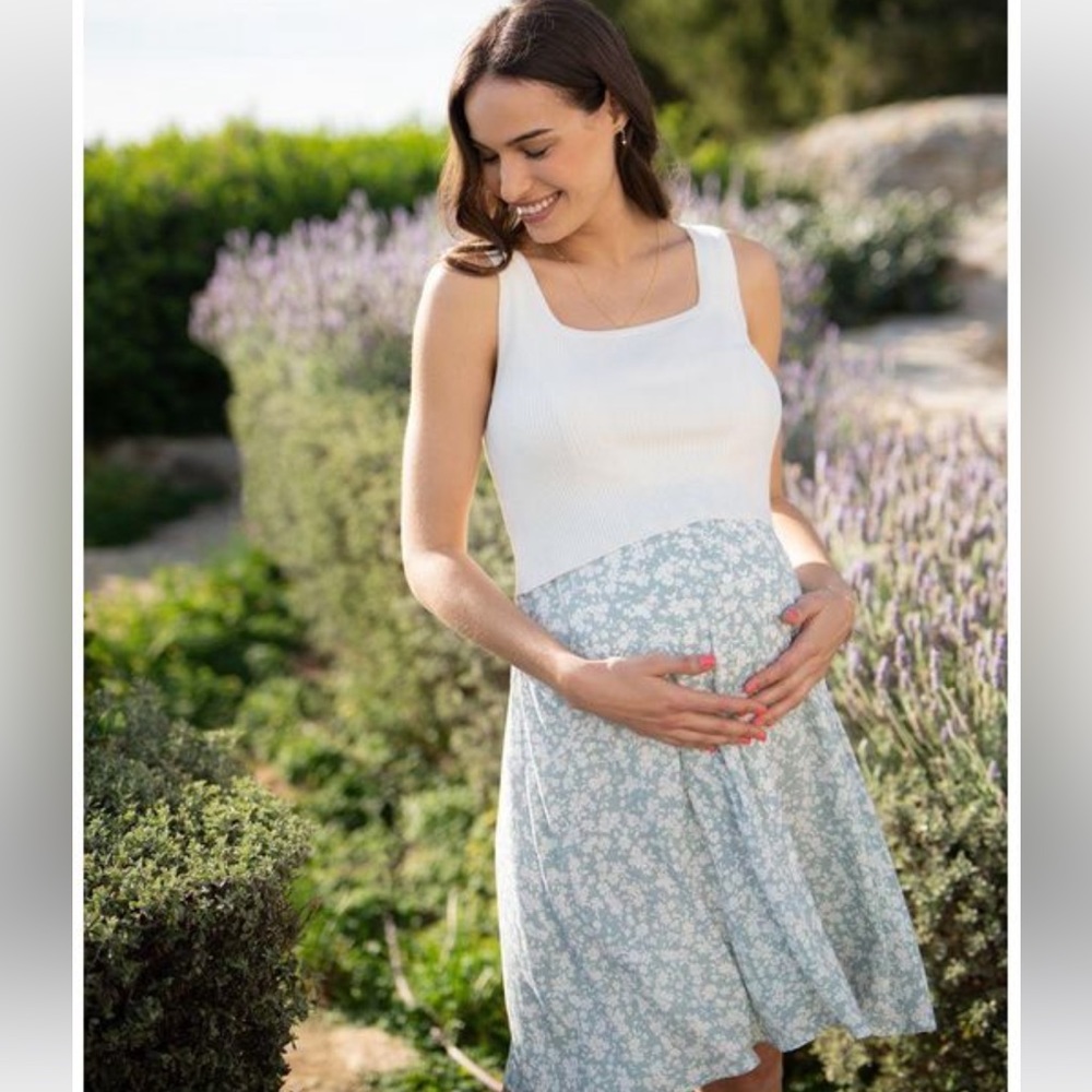 Seraphine Sage&White Maternity and Nursing Dress L
